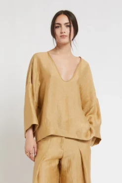 Blouse over size en lin effet satin