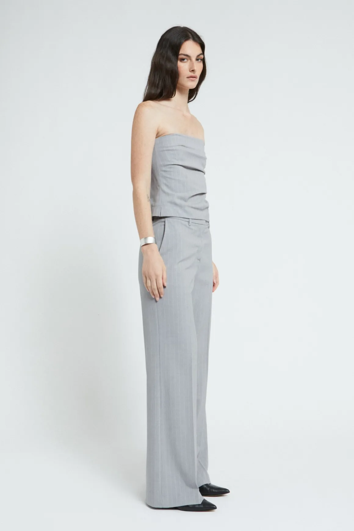 Pantalon jambe droite à rayures