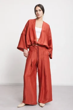 Pantalon large en lin effet satin