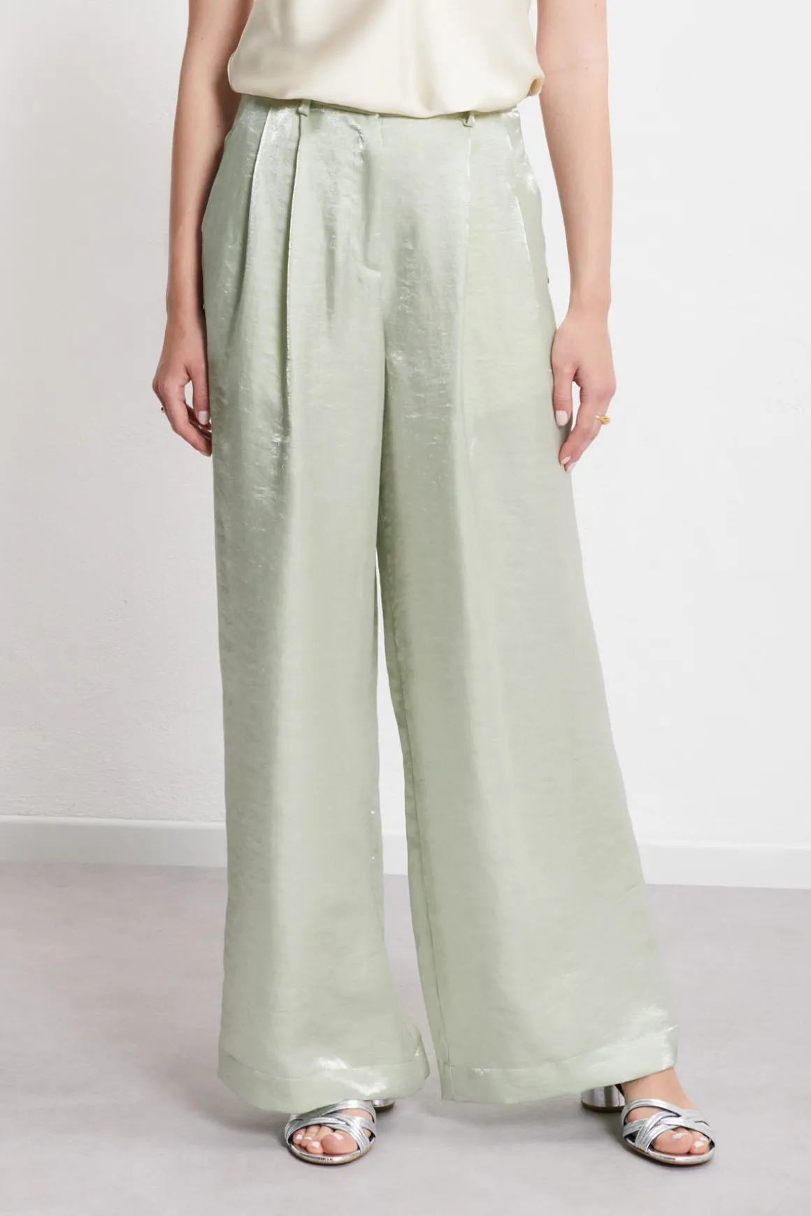 Pantalon large en viscose et lin