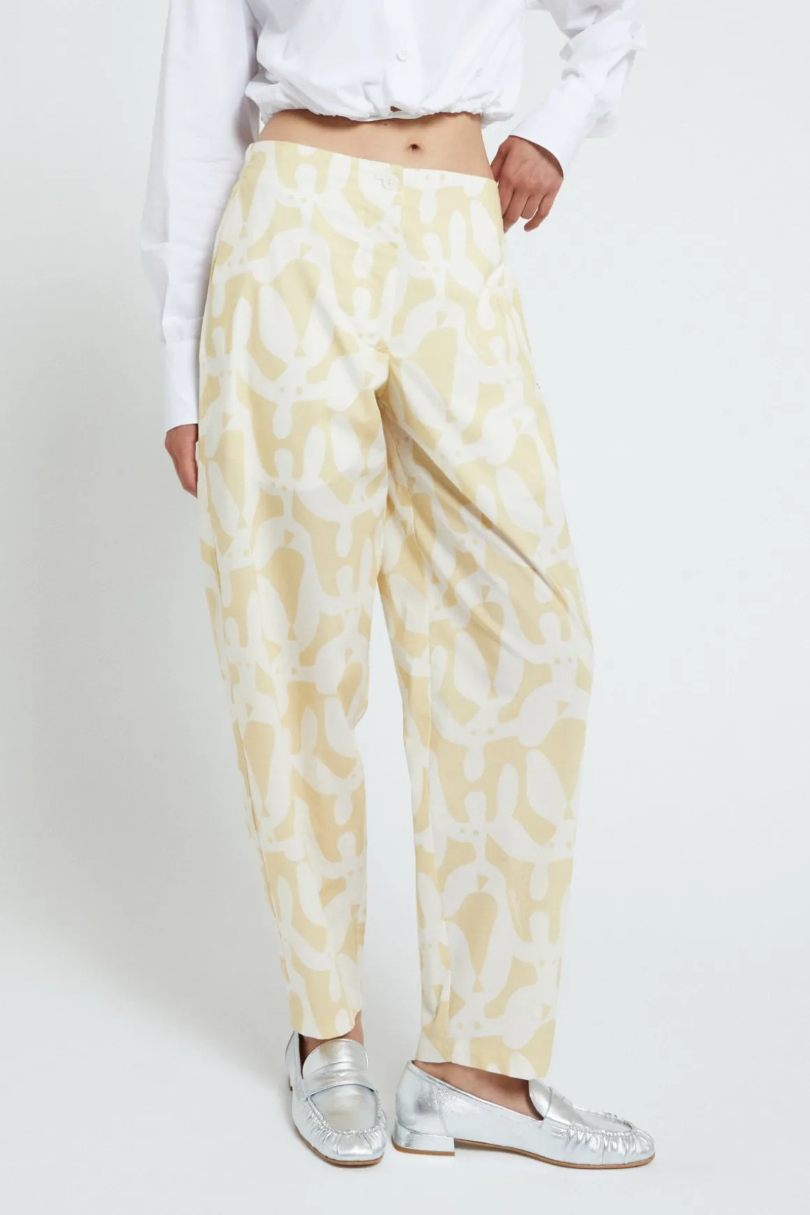 Pantalon longueur cheville en popeline imprimée