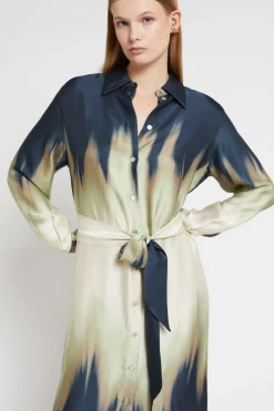 Robe chemisier longue en viscose imprimée