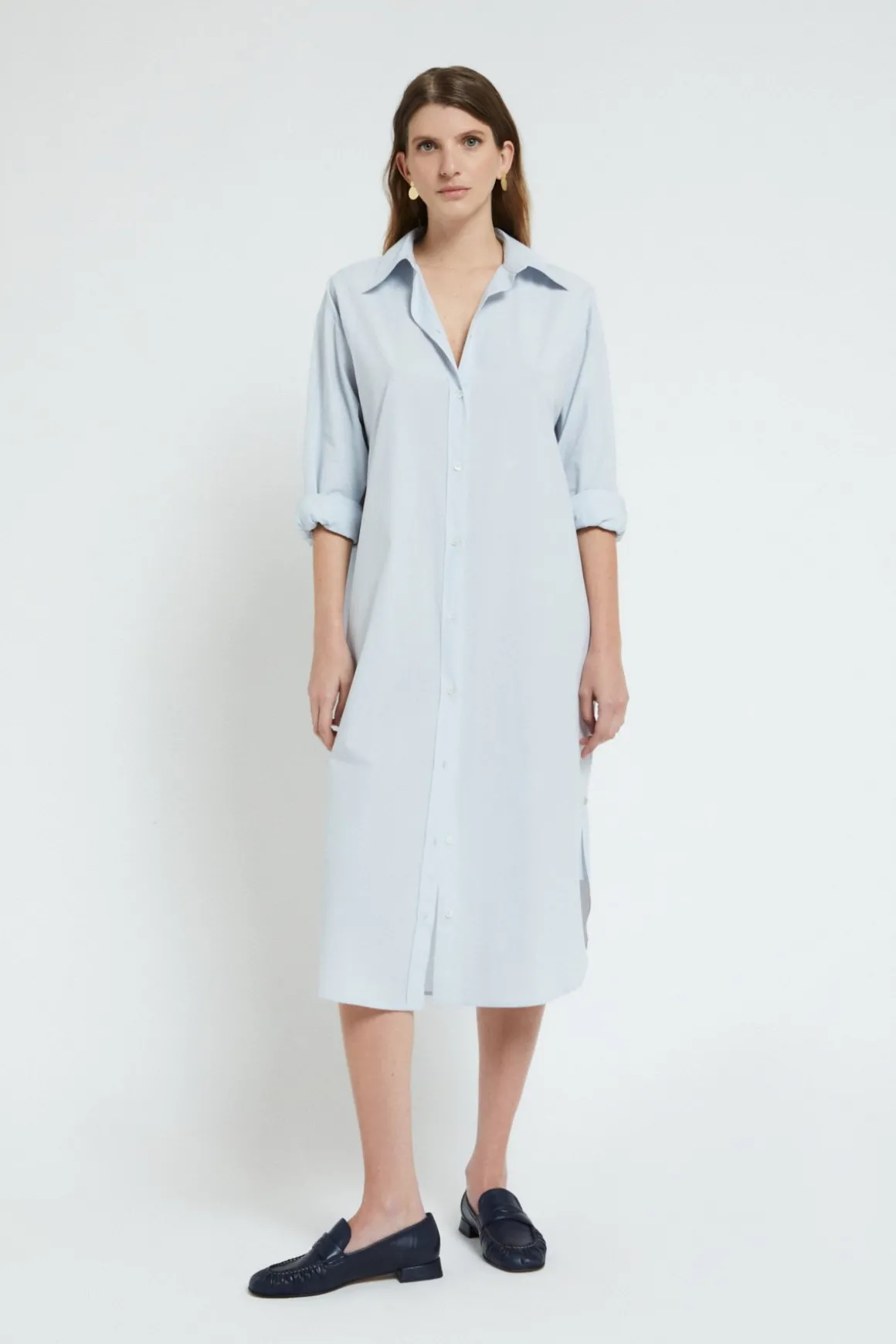 Robe chemisier midi en popeline