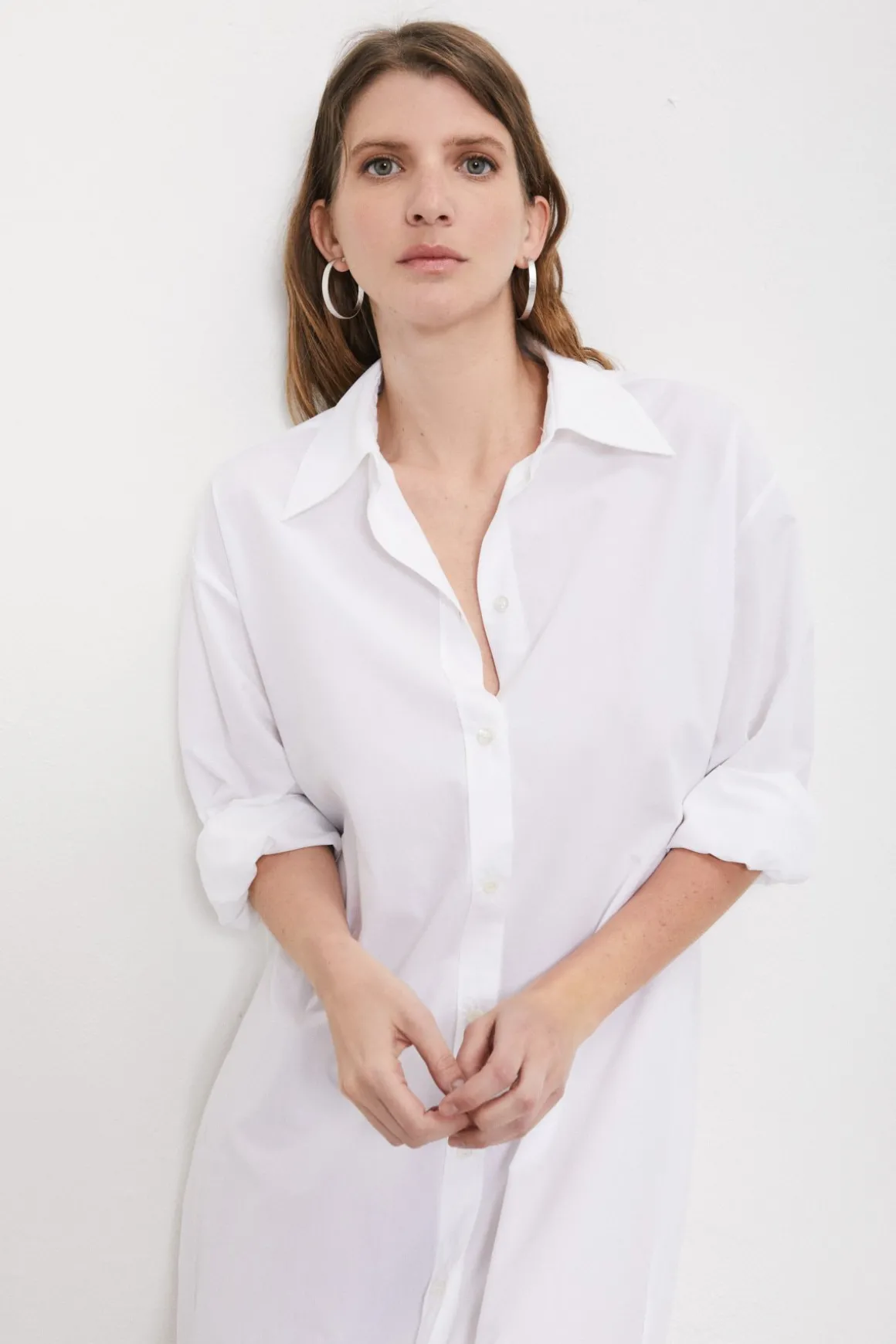 Robe chemisier midi en popeline