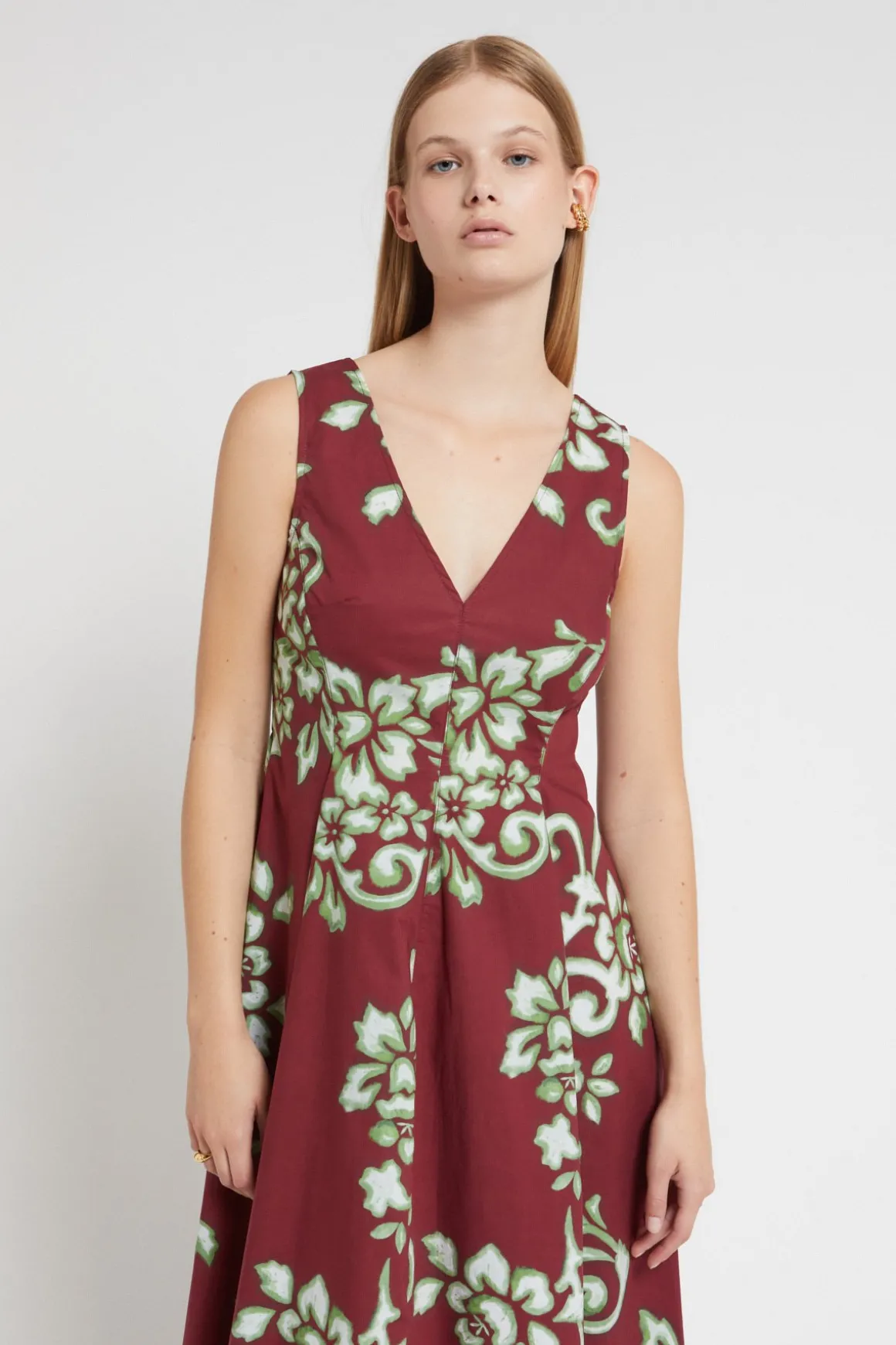 Robe midi en popeline imprimée