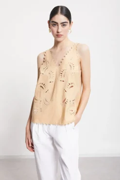 Top en coton avec broderie à oeillets