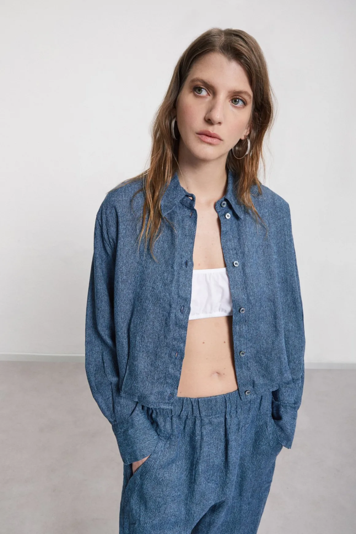 Veste cropped en lin imprimé