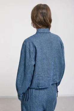 Veste cropped en lin imprimé