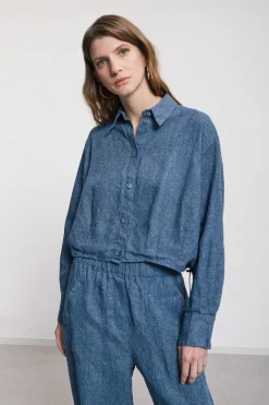 Veste cropped en lin imprimé