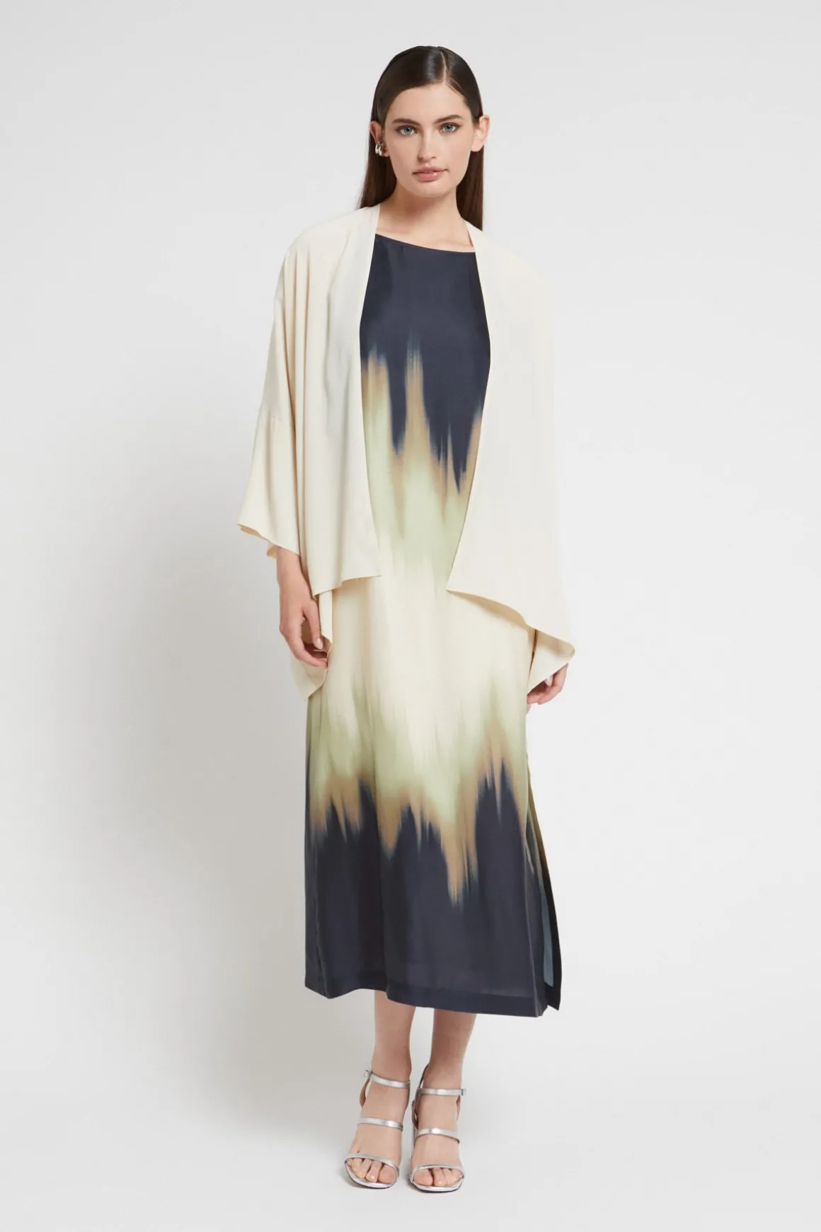 Veste kimono en soie mélangée